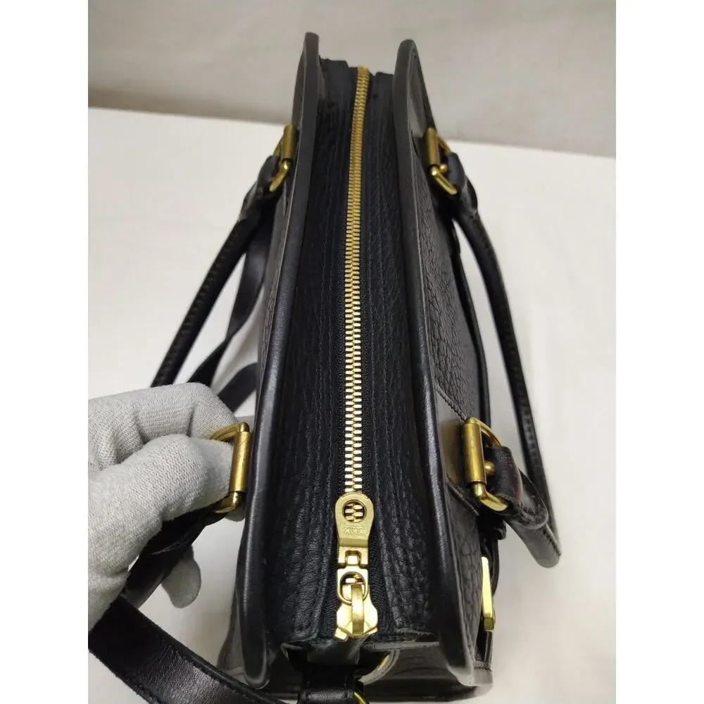 Doney & Bourke Black Leather Double Handles Zipper Satchel Bag - VTG_8